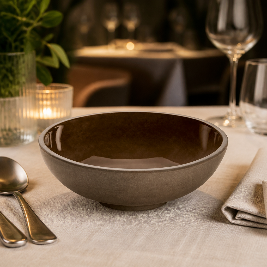 Commercial stoneware bowls 170mm in brown, 6 pack