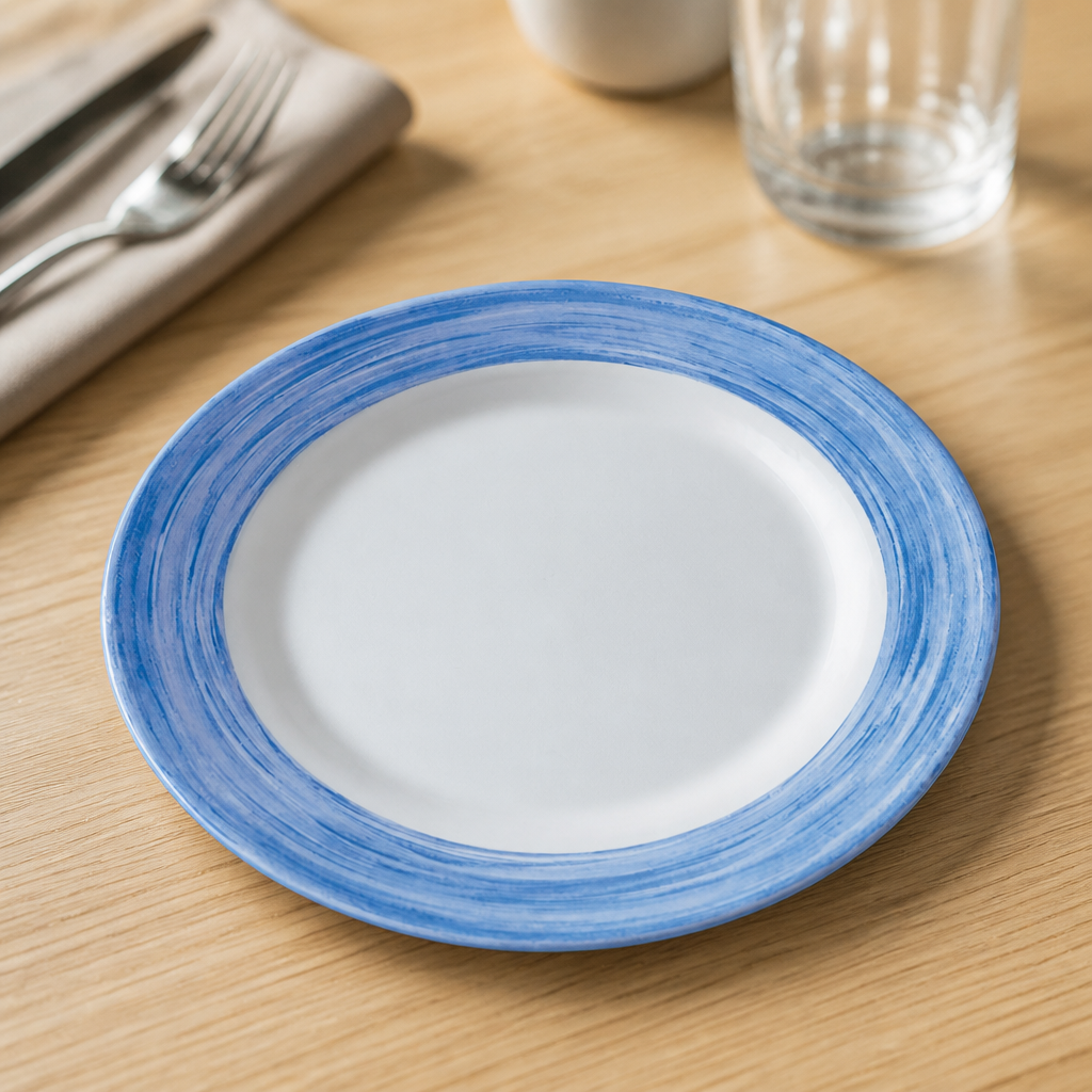 Blue Brush Plates 235mm Pack of 24 for Foodservice