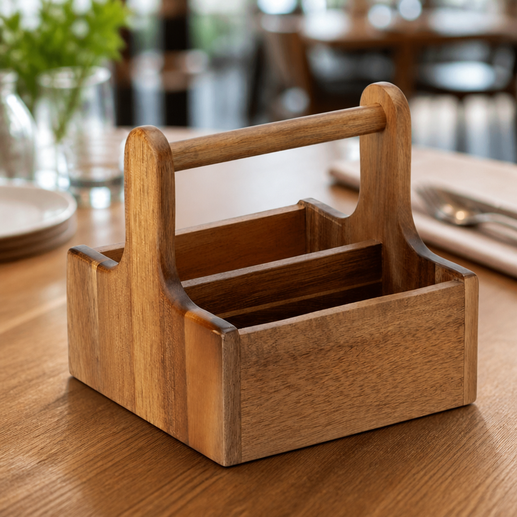 Wooden Condiment Holders Caddy Set of Two for Catering Use