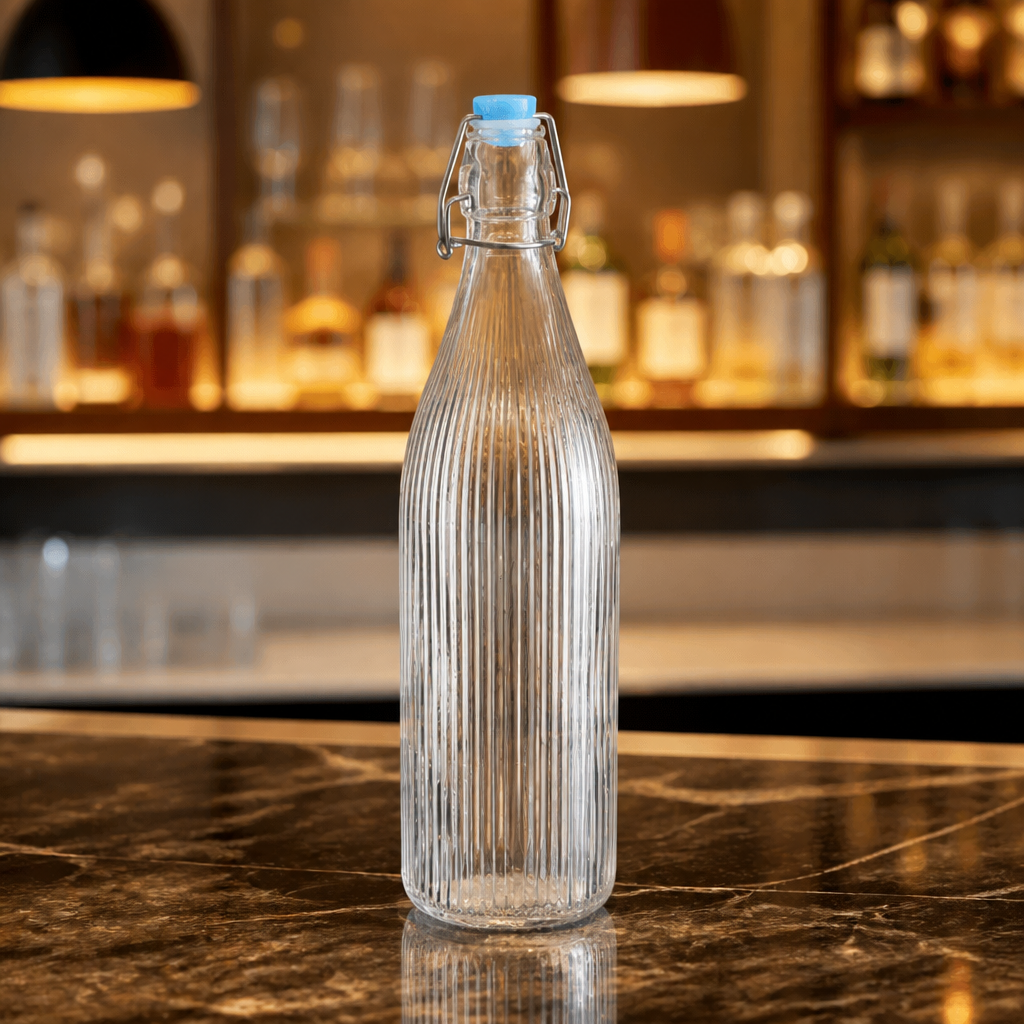 Commercial Glass Water Bottles 1Ltr Swing Top 6 Pack