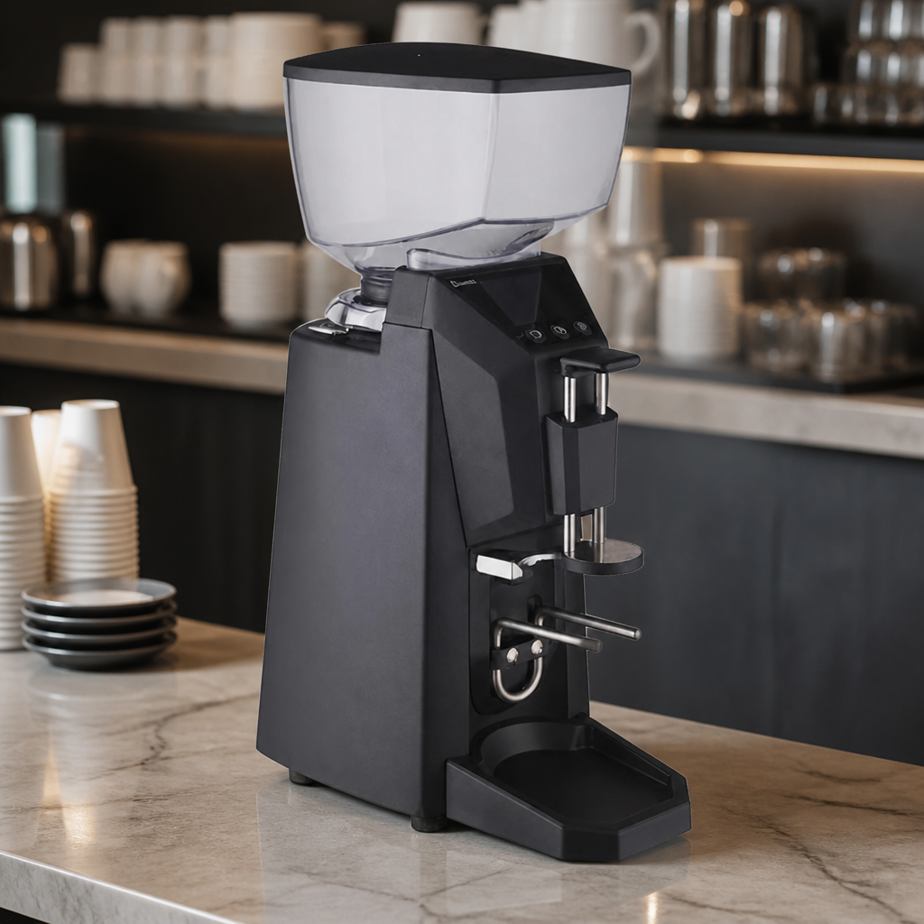 Commercial Coffee Grinder 25kg/hr with Tamper in Black