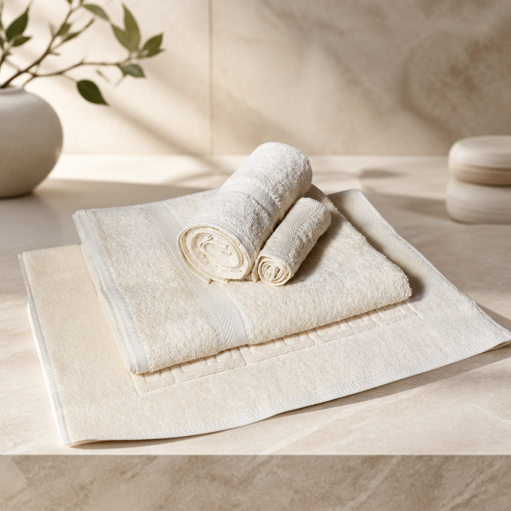 Commercial Spa Towel Set Cream - Bath, Hand, Face, Mat
