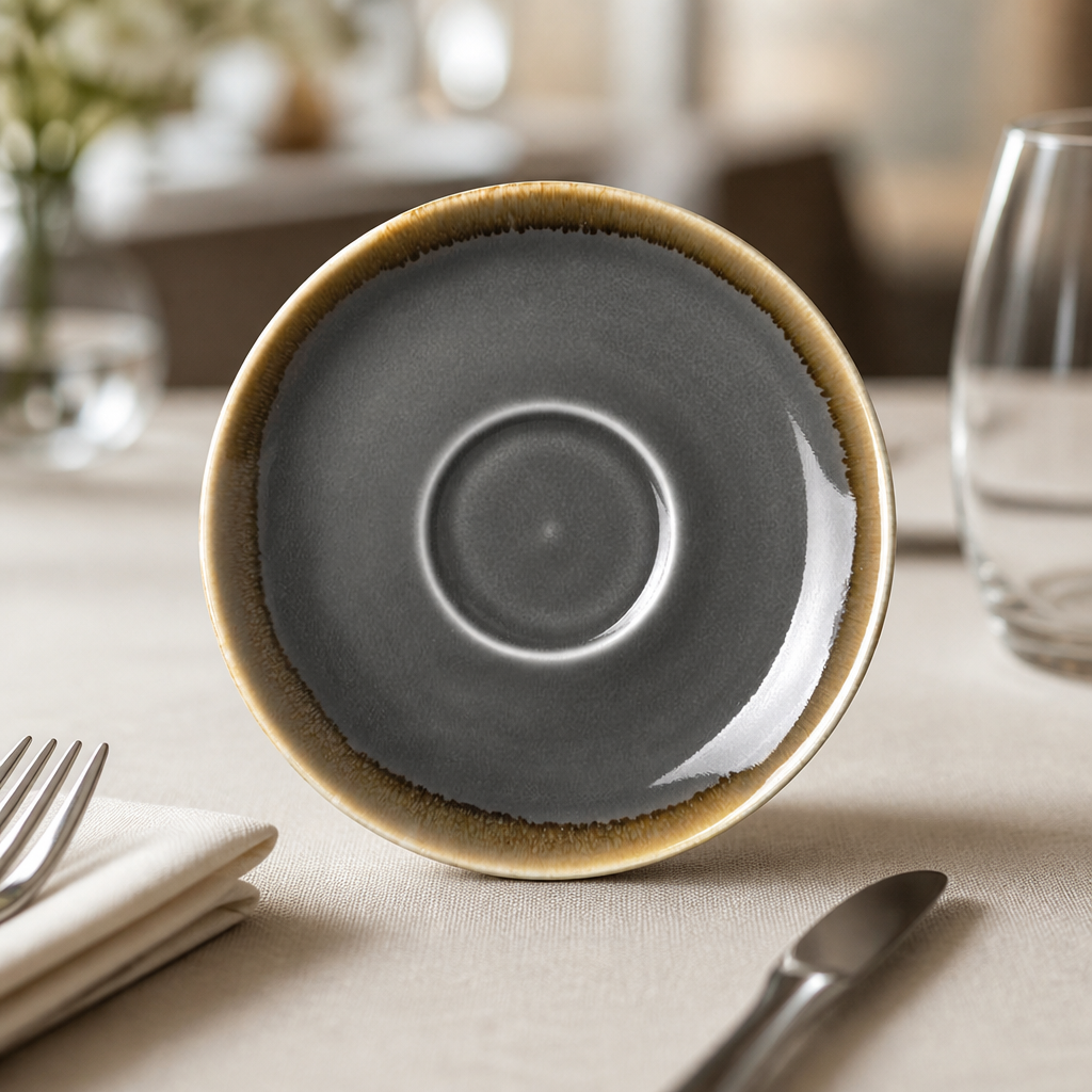 Commercial Porcelain Cappuccino Saucers 140mm Grey 6 Pack