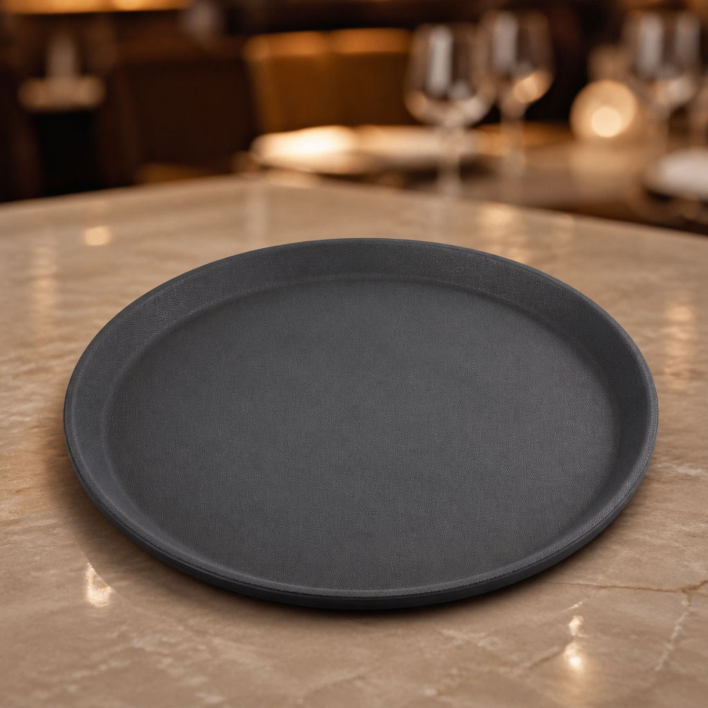Commercial Non-Slip Plastic Trays 356mm Diameter Black 6 Pack