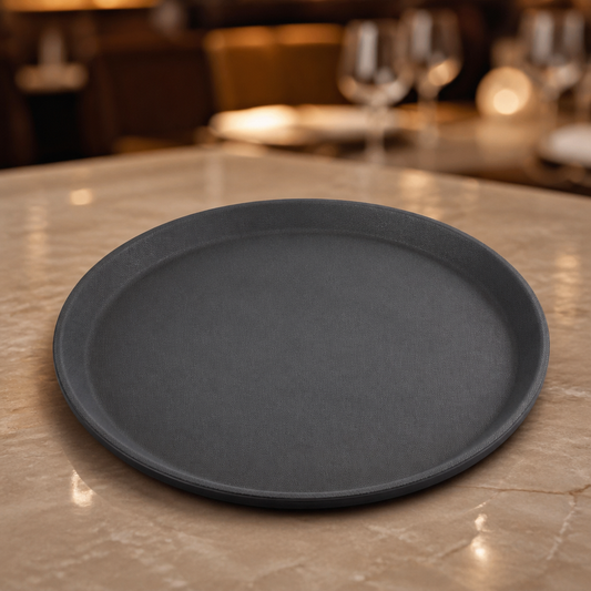Commercial Non-Slip Plastic Trays 356mm Diameter Black 6 Pack
