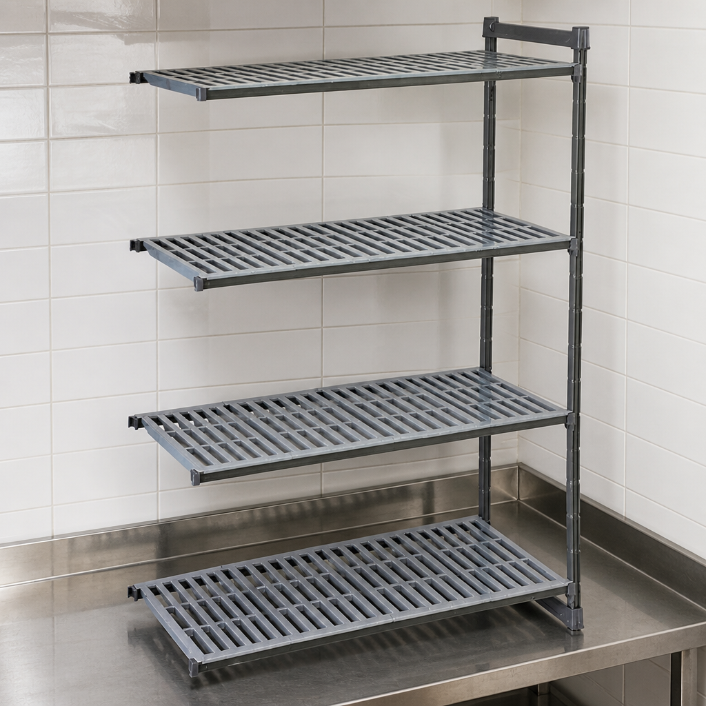 Commercial 4-Tier Add-On Shelving Unit with vented shelves