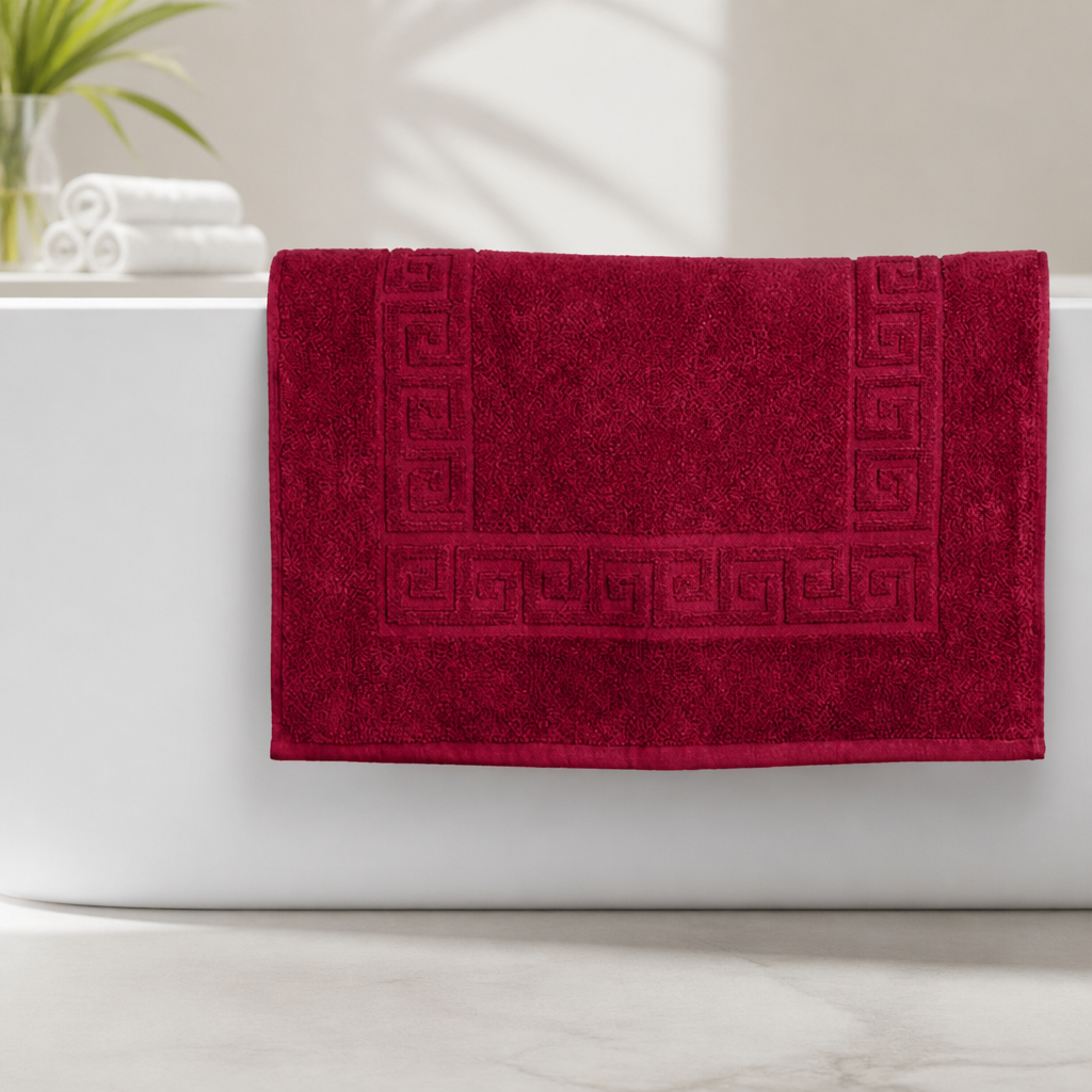 Non-Slip Wine Bath Mat 700gsm Soft Cotton Grecian Key Design