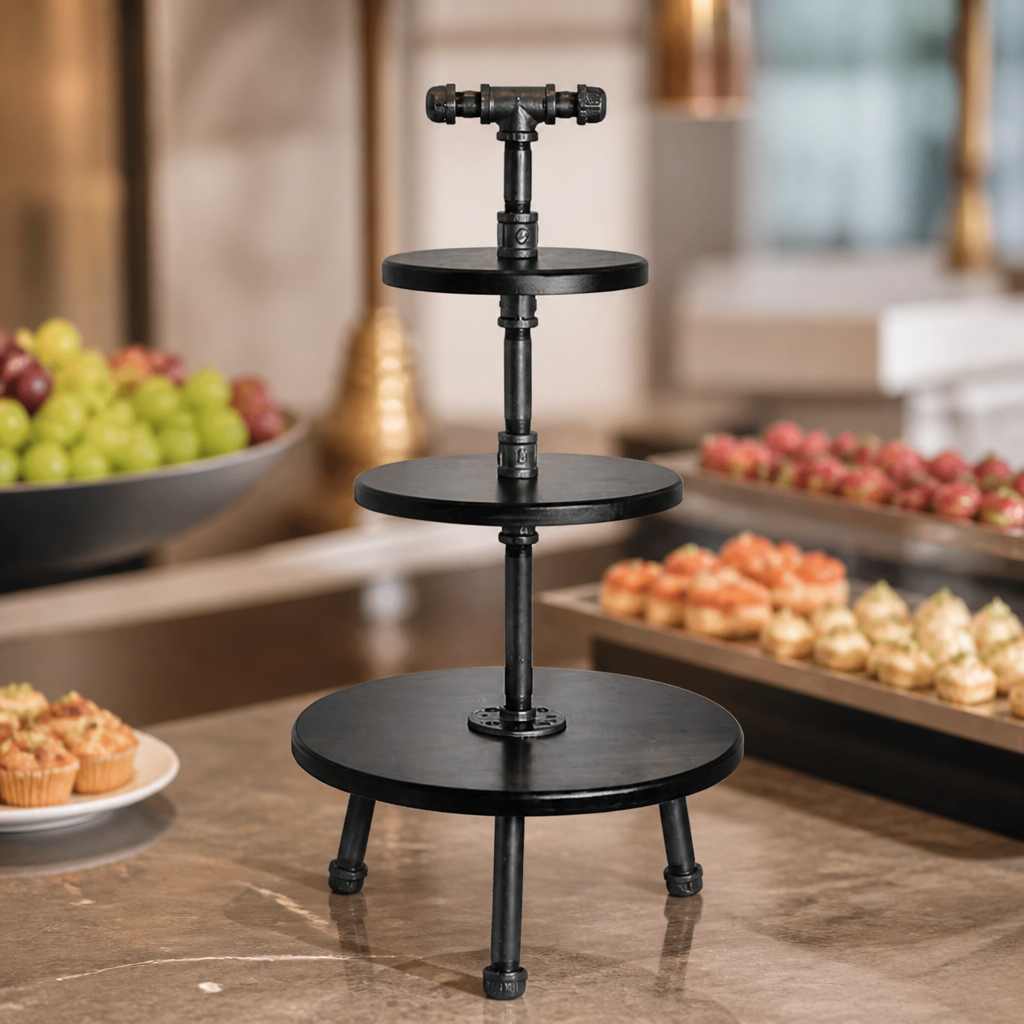 3-Tier Commercial Display Stand 355mm Metal Pipe Design