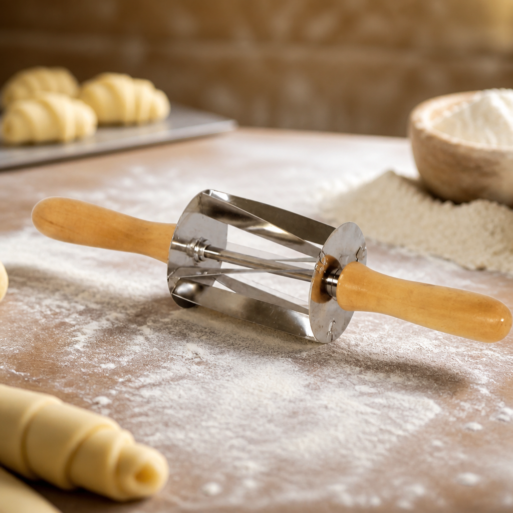 Commercial Mini Croissant Roller Cutter with Wooden Handle