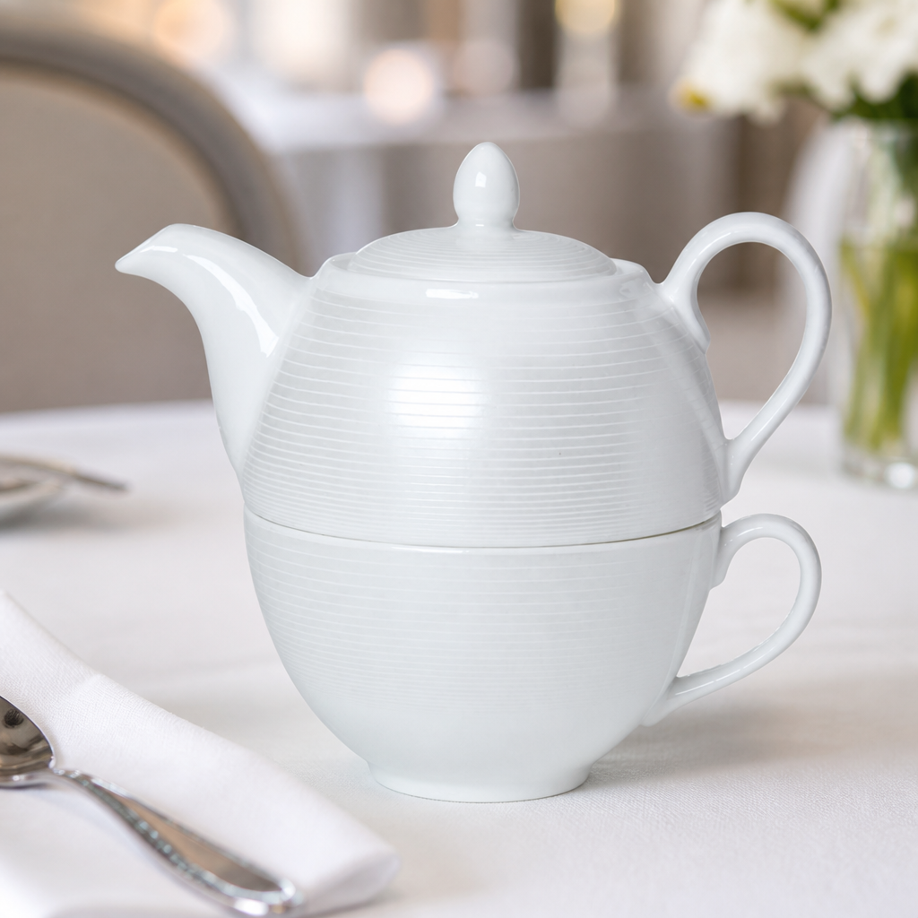 Commercial Bone China Teacup and Pot Set 6 Pack