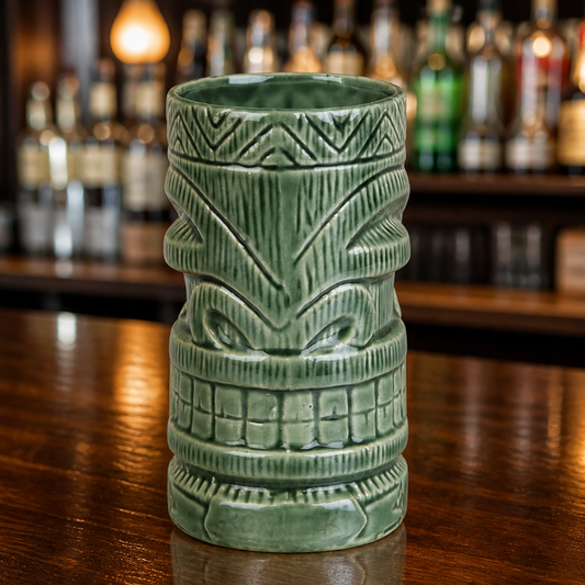 Ceramic Tiki Mug 630ml in faded green for cocktails and soft drinks