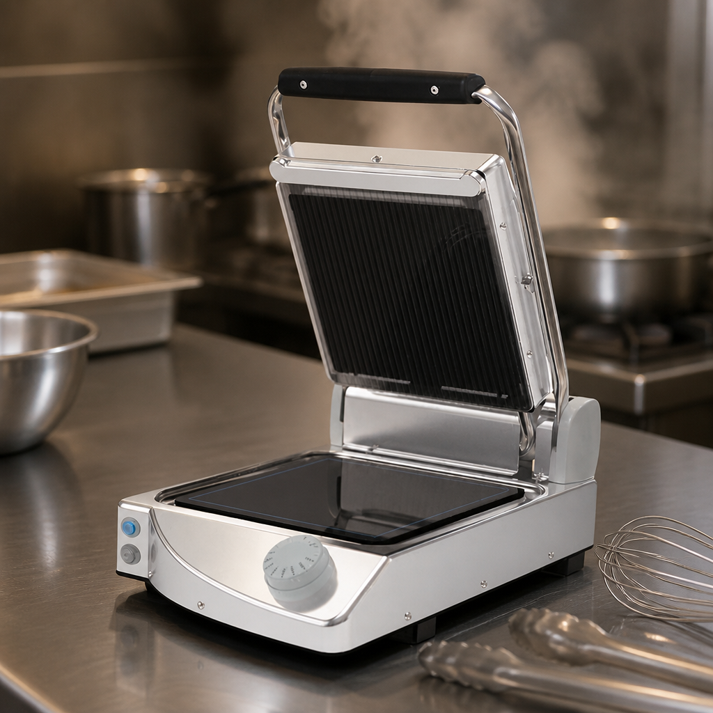 Commercial Ribbed Contact Grill for Sandwiches and Meat