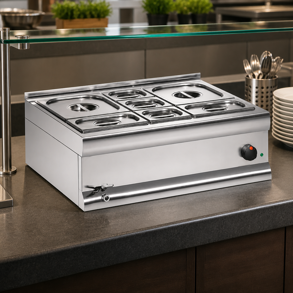 Commercial Bain Marie with 2 x 1/2 and 3 x 1/6 Pans