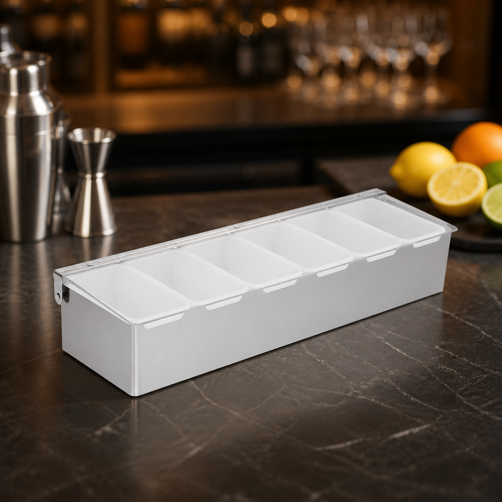 Commercial stainless steel 6 compartment condiment holder