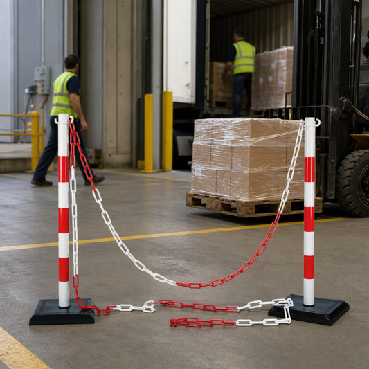Chain and Post Parking Barrier Kit with Base for Indoor or Outdoor Use