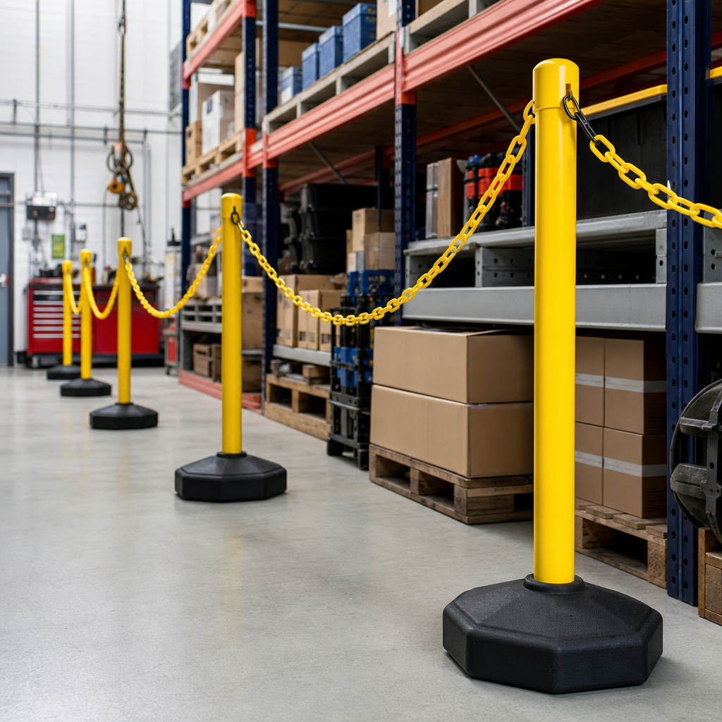 Chain and Post Parking Barrier Kit with Base for Indoor or Outdoor Use