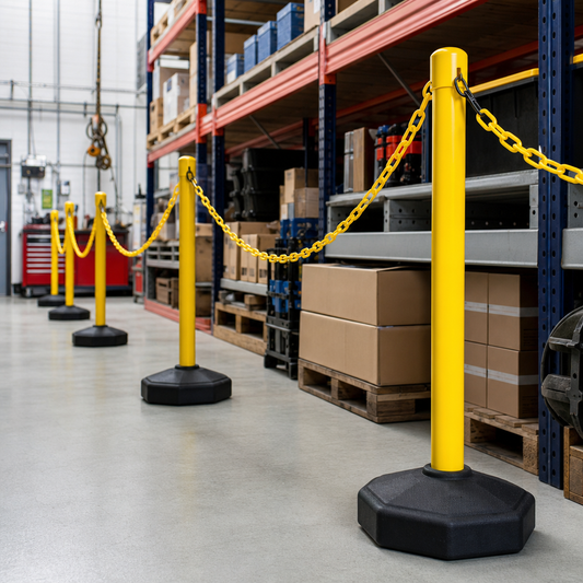 Chain and Post Parking Barrier Kit with Base for Indoor or Outdoor Use