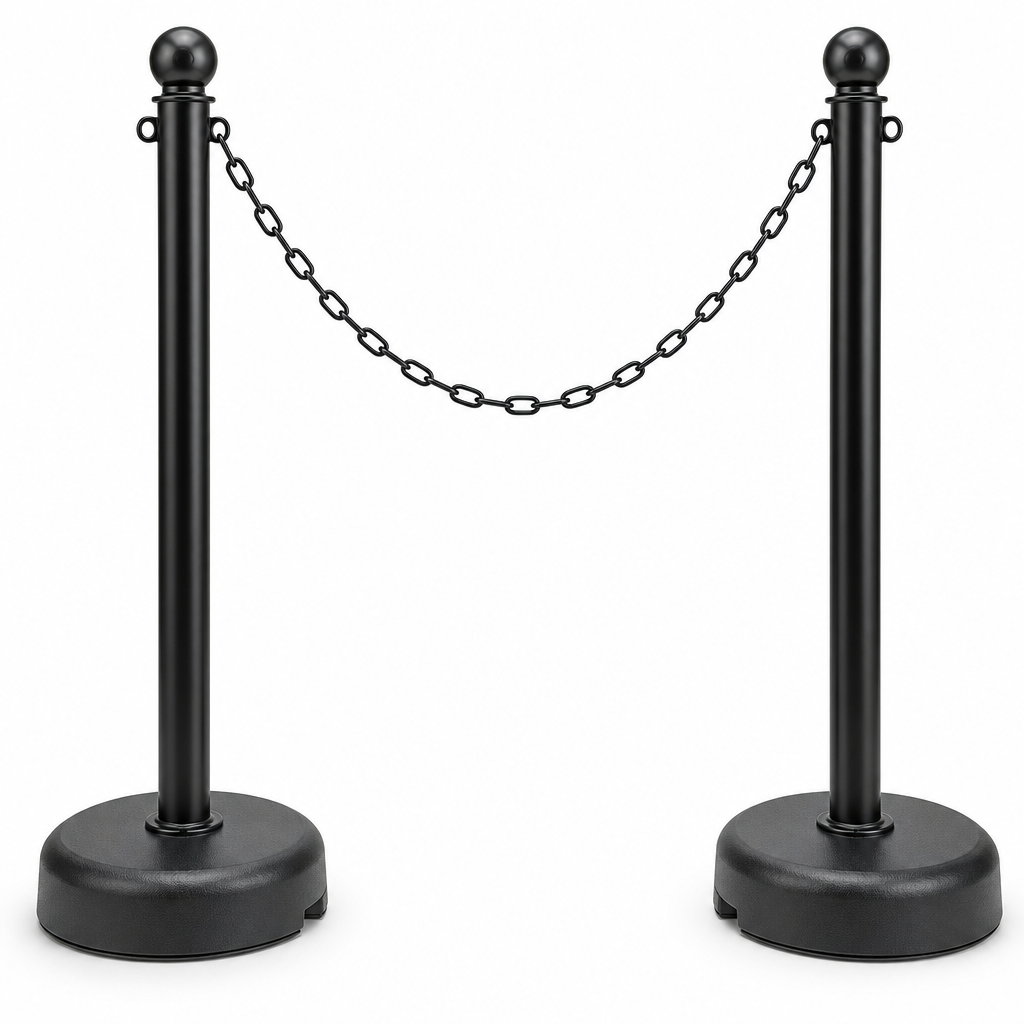 Chain and Post Parking Barrier Kit with Base for Indoor or Outdoor Use