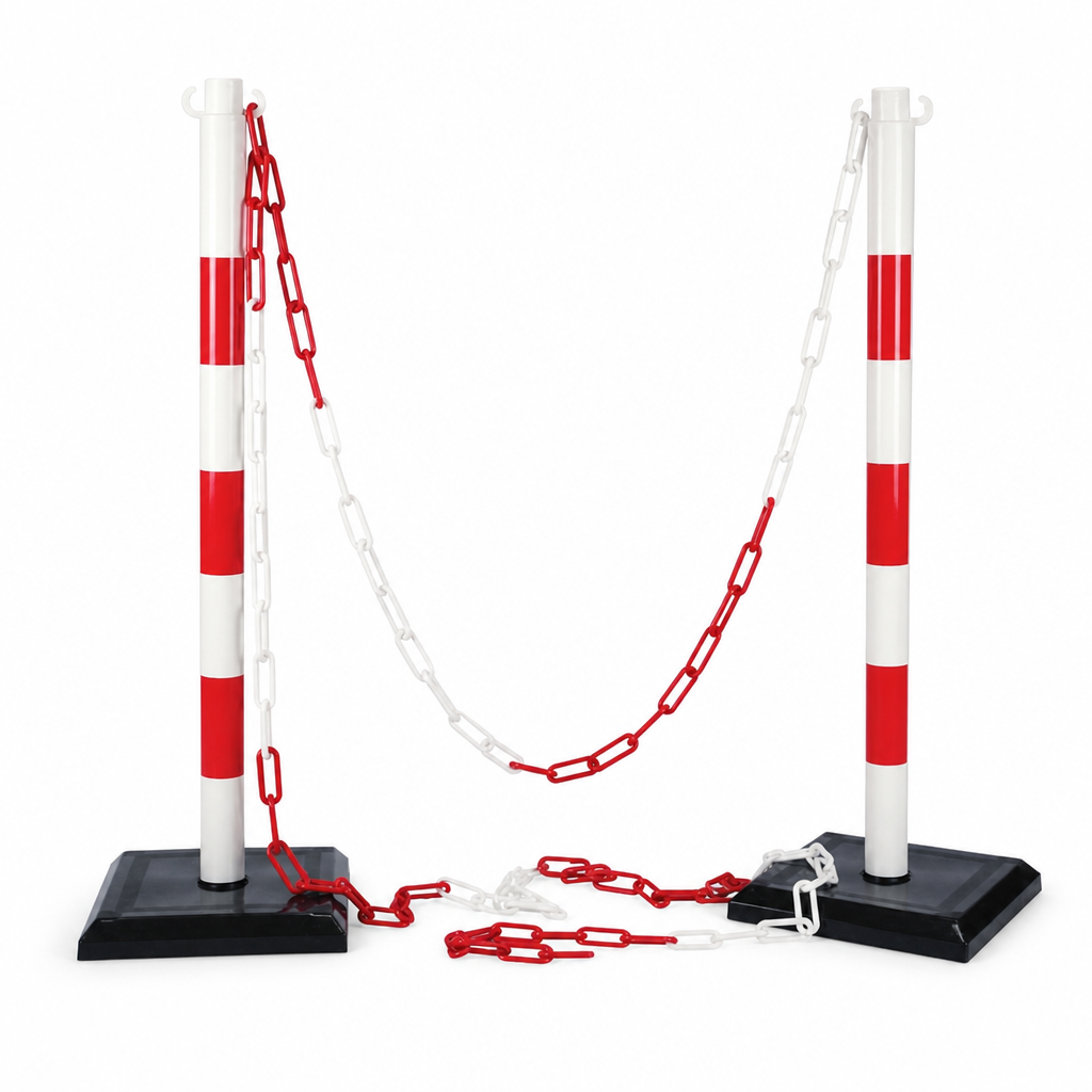 Chain and Post Parking Barrier Kit with Base for Indoor or Outdoor Use