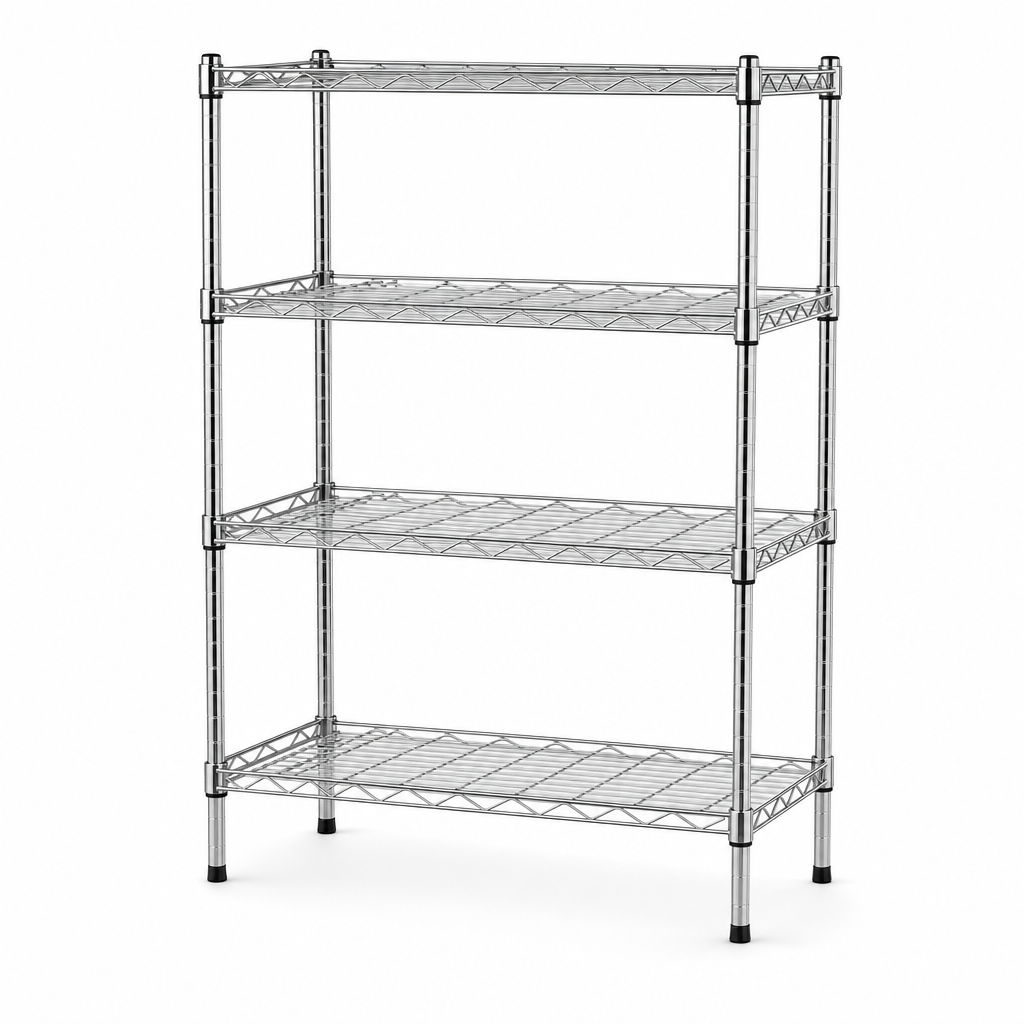 Chrome Wire Basket Shelving with 4 Shelves, 455mm Deep