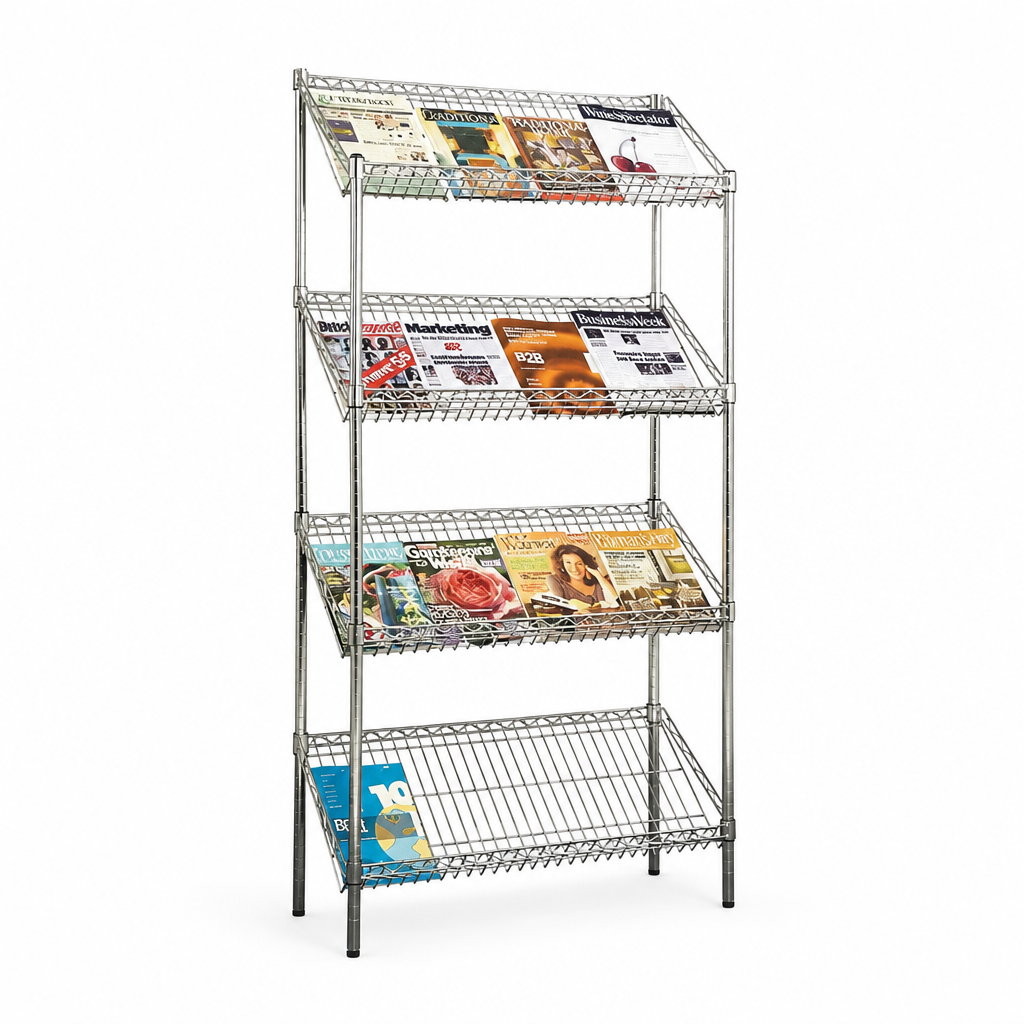 Chrome Wire Literature Display Shelving with 4 Shelves