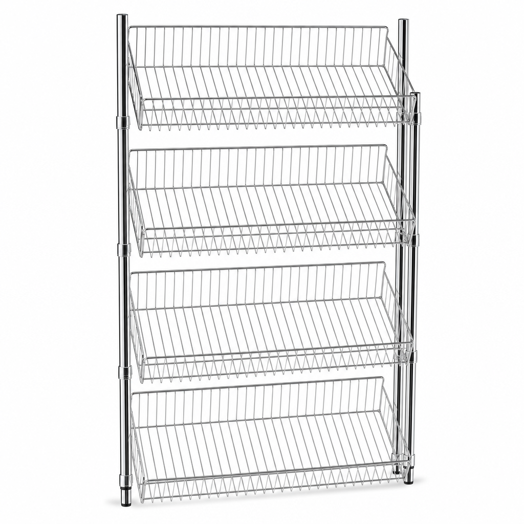 Chrome Wire Literature Display Shelving with 4 Shelves
