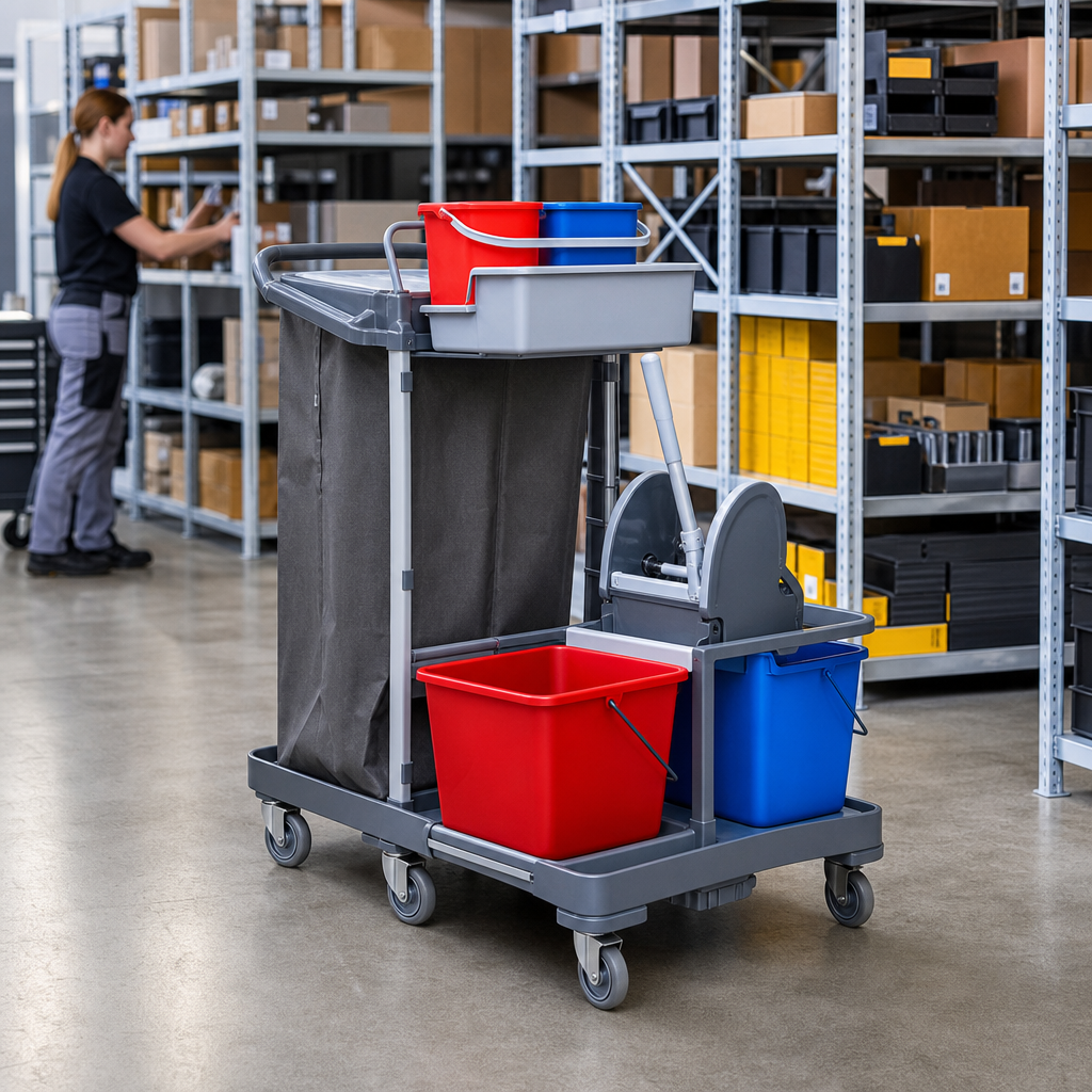 Cleaning Trolley Janitor Cart with Bag Holder and Buckets