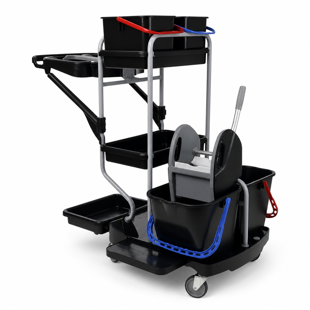 Cleaning Trolley Janitor Cart with Bag Holder and Buckets