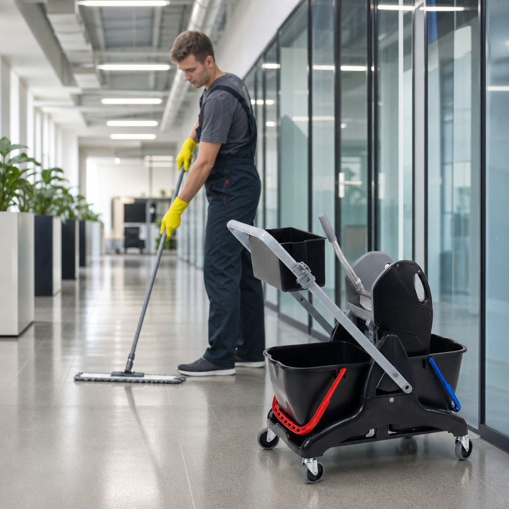 Cleaning Trolley with Press and Twin 15L Buckets