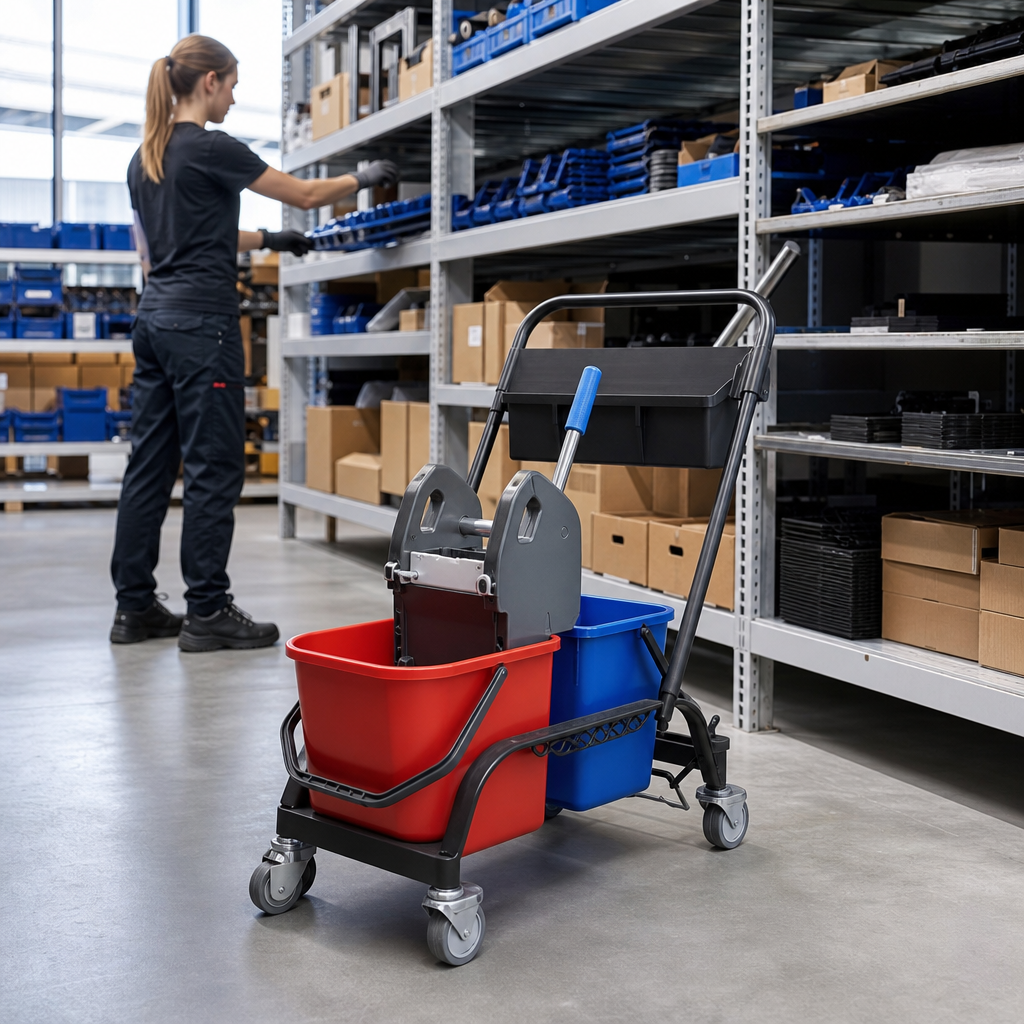 Cleaning Trolley with Press and Twin 15L Buckets
