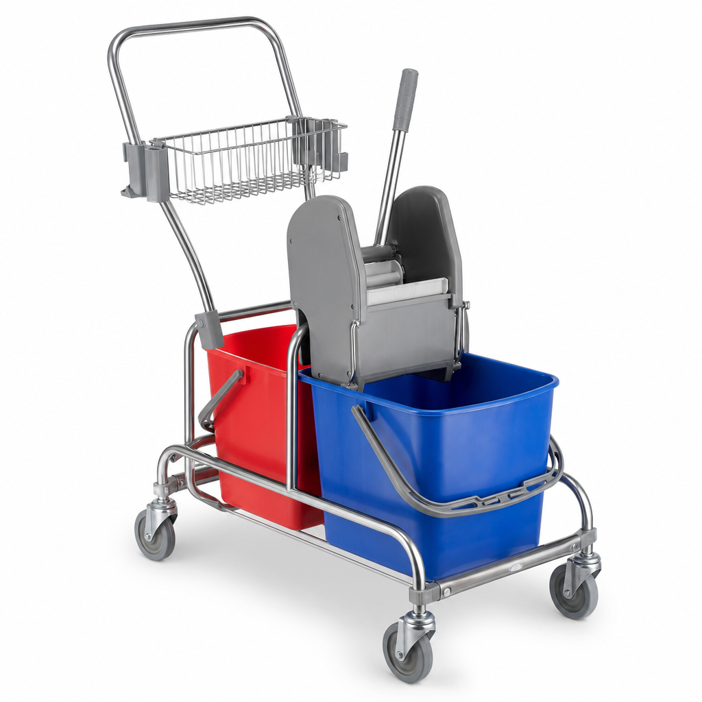 Cleaning Trolley with Press and Twin 15L Buckets