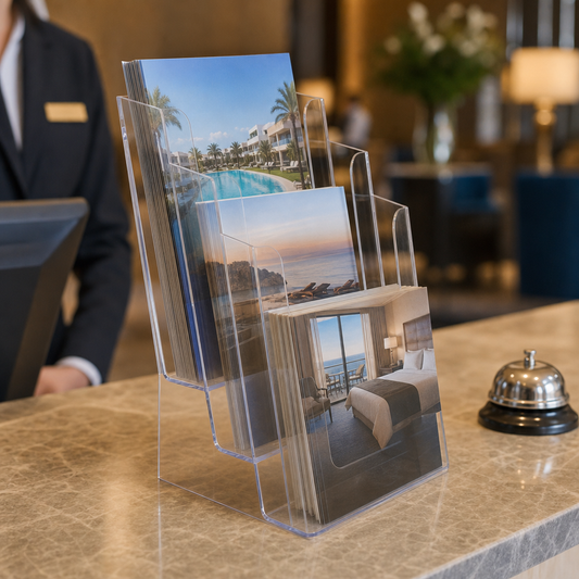 Clear A4 Multi-Compartment Counter Leaflet Holder