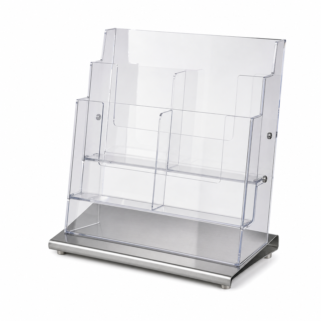 Clear A4 Multi-Compartment Counter Leaflet Holder