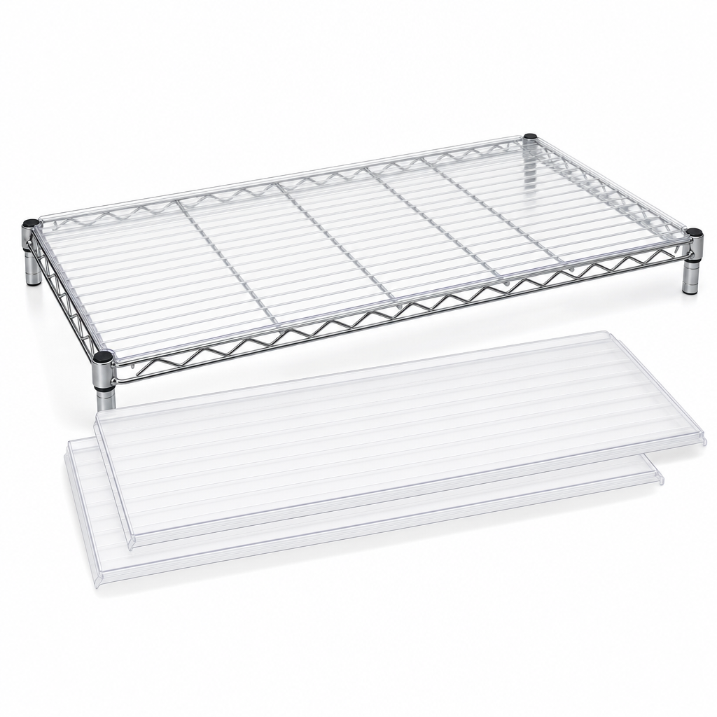Clear Acrylic Shelf Covers for Wire Shelving – 915mm Wide (Pack of 2)