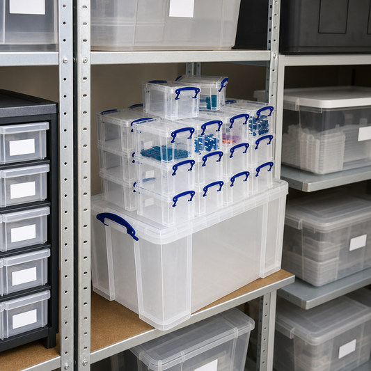 Clear Plastic Storage Box Set 84L With 26 Small 1.6L Boxes