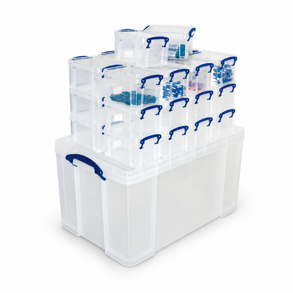 Clear Plastic Storage Box Set 84L With 26 Small 1.6L Boxes
