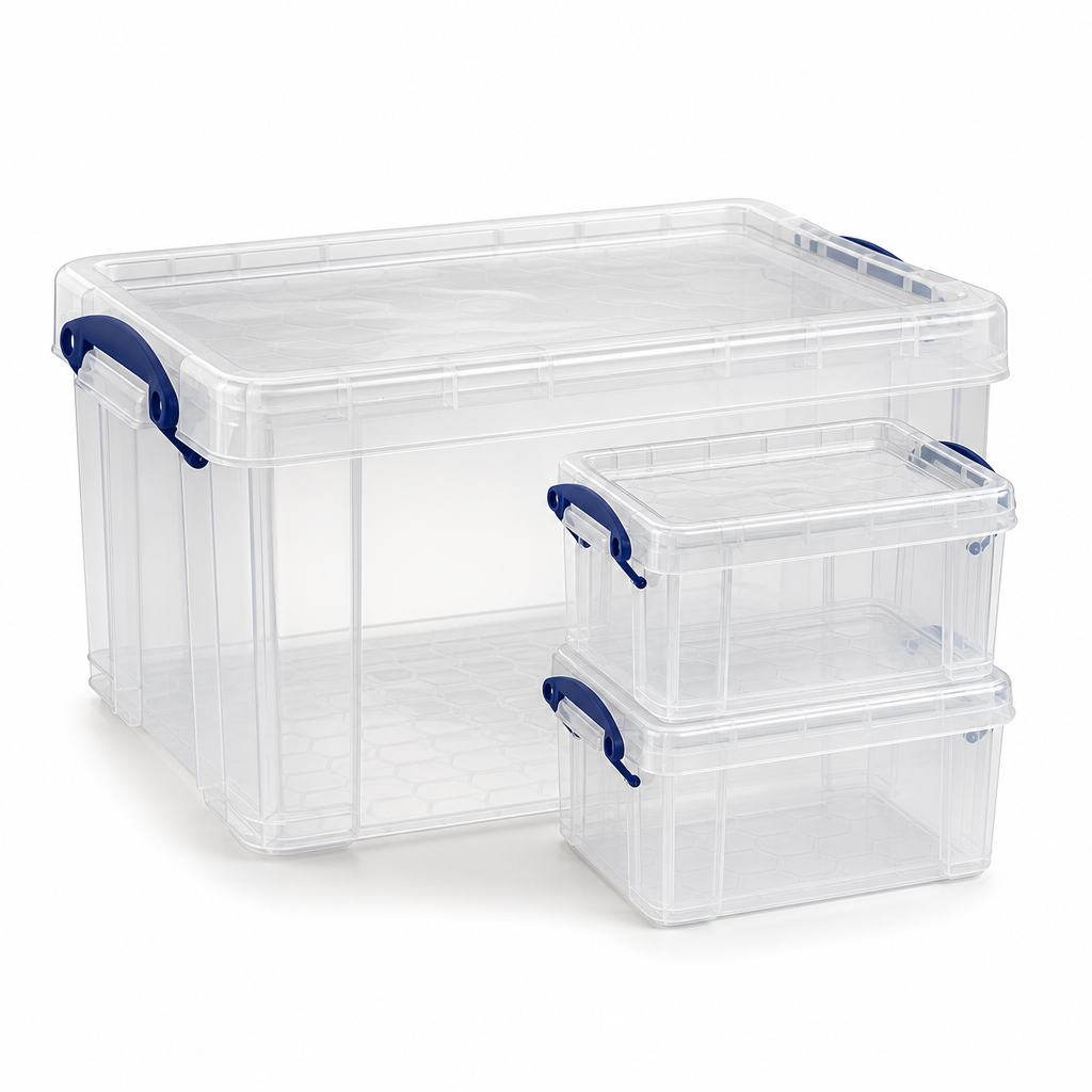Clear Plastic Storage Box Set with Lids, 19L and 3L