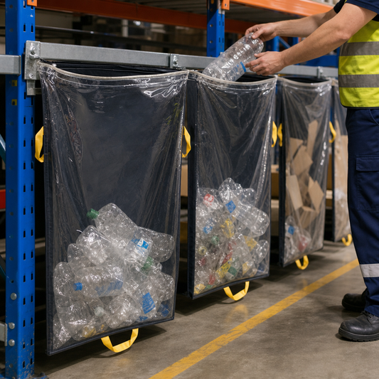 Clear Warehouse Racking Recycling Bags for Waste Segregation