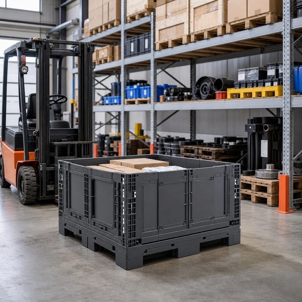Collapsible Plastic Box Pallet with Forklift Skids