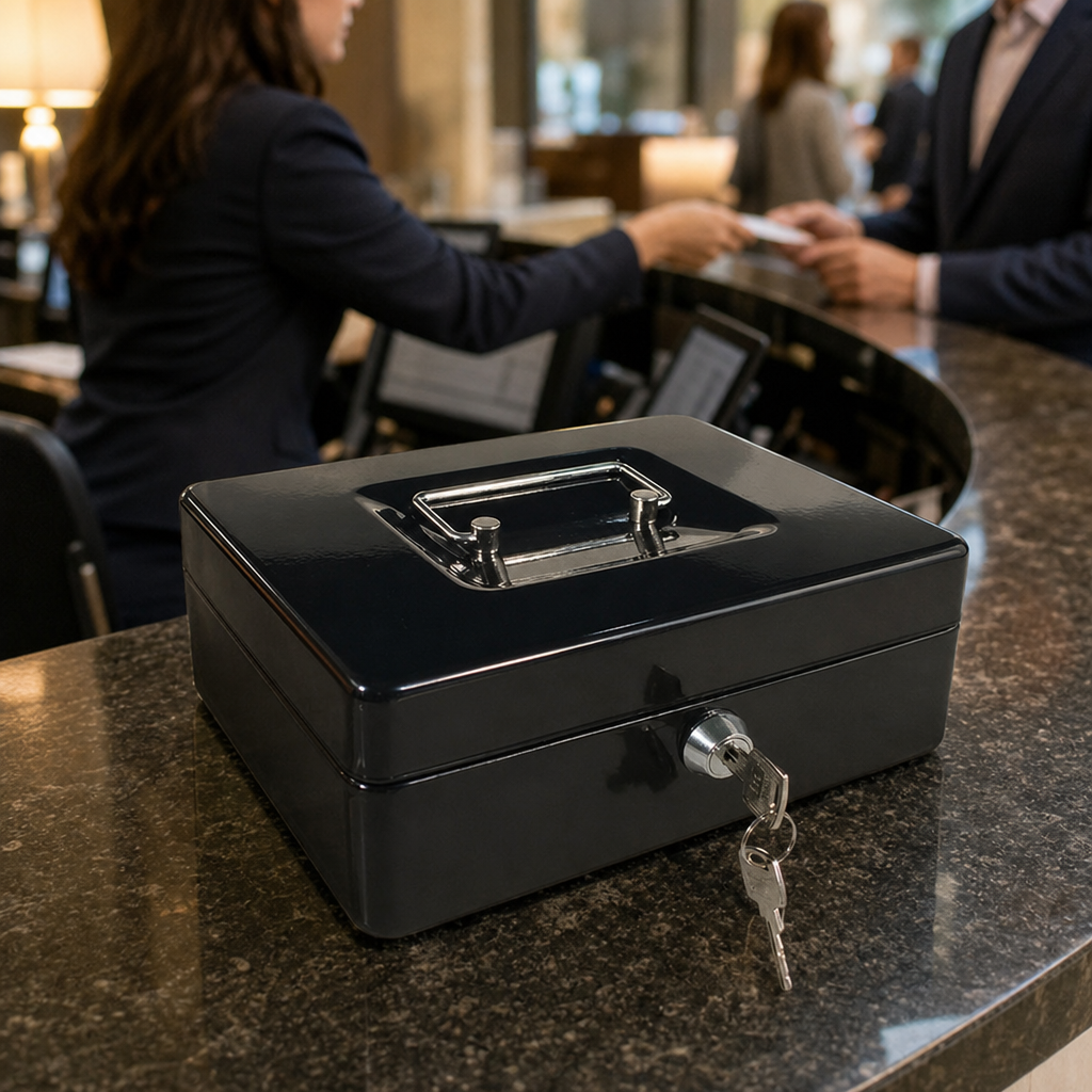Compact Lockable Cash Box with 3 Compartments