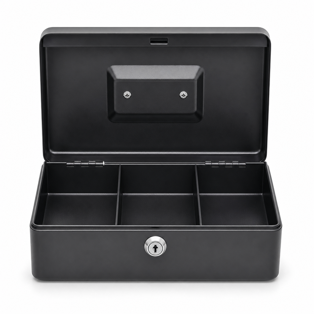 Compact Lockable Cash Box with 3 Compartments