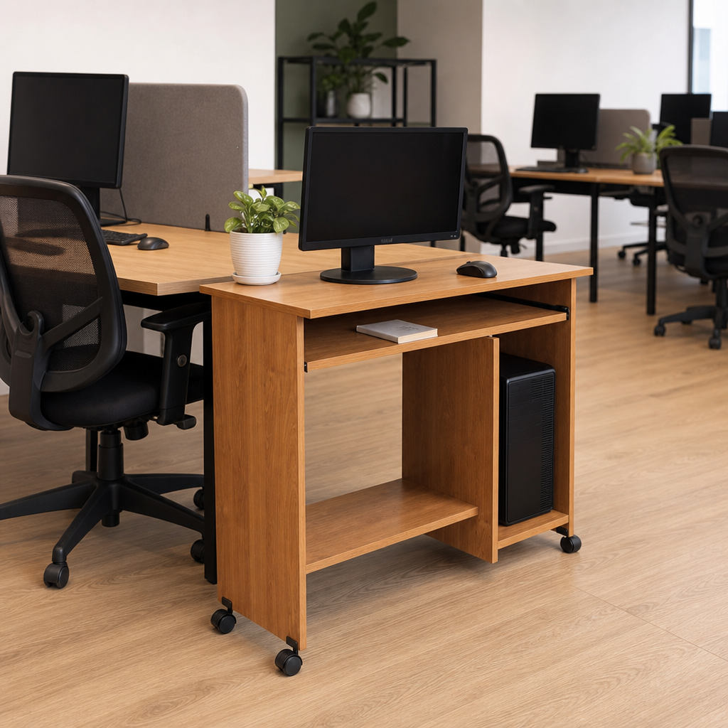 Compact Self-Assembly Computer Table with I-Shaped Base