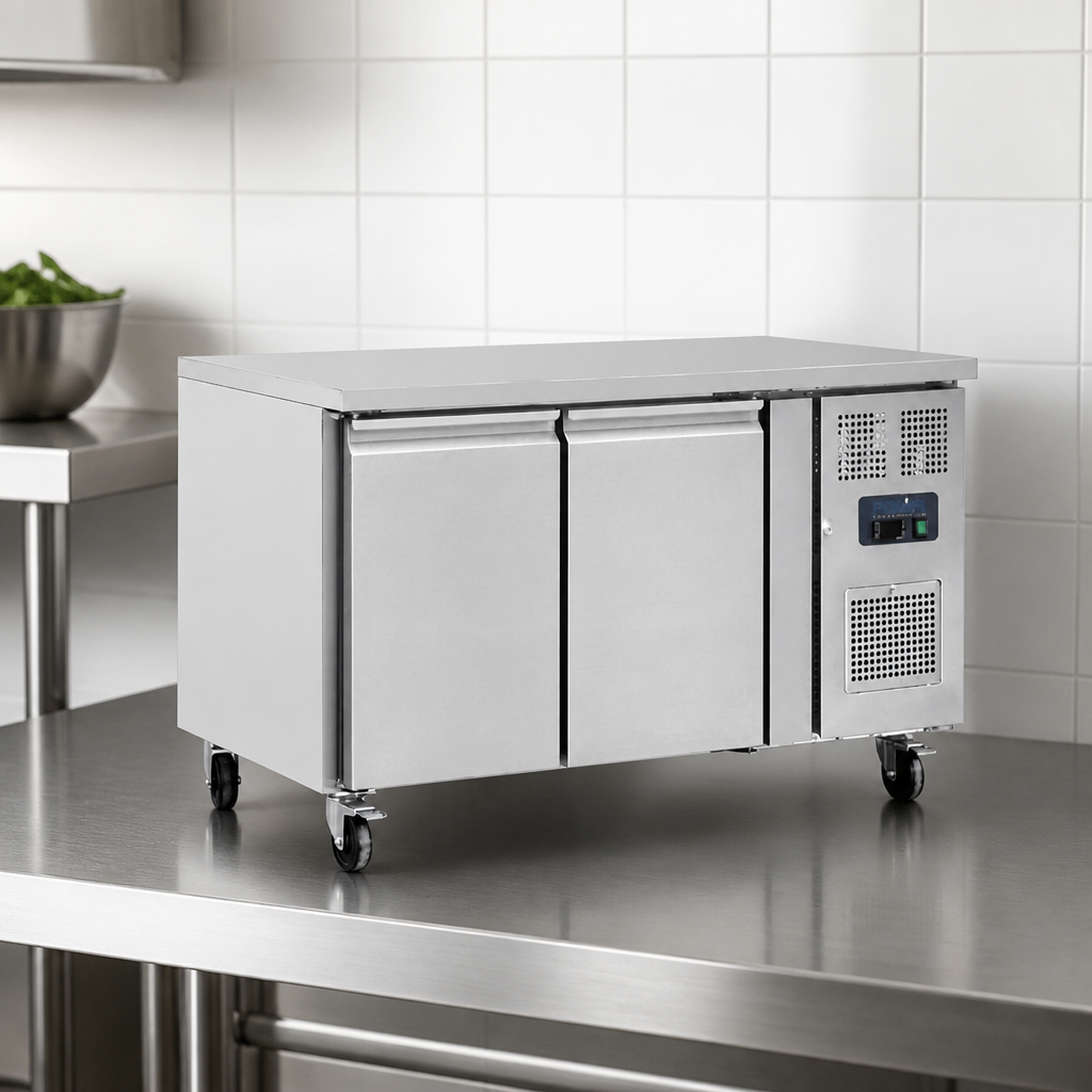 Commercial Double Door Counter Fridge 282L Capacity