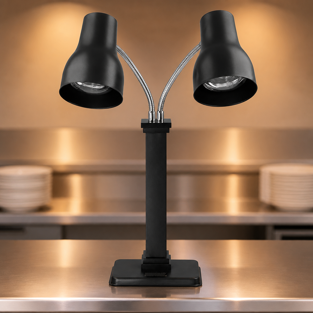 Commercial Double Heat Lamp Carving Station 2x250W Matt Black