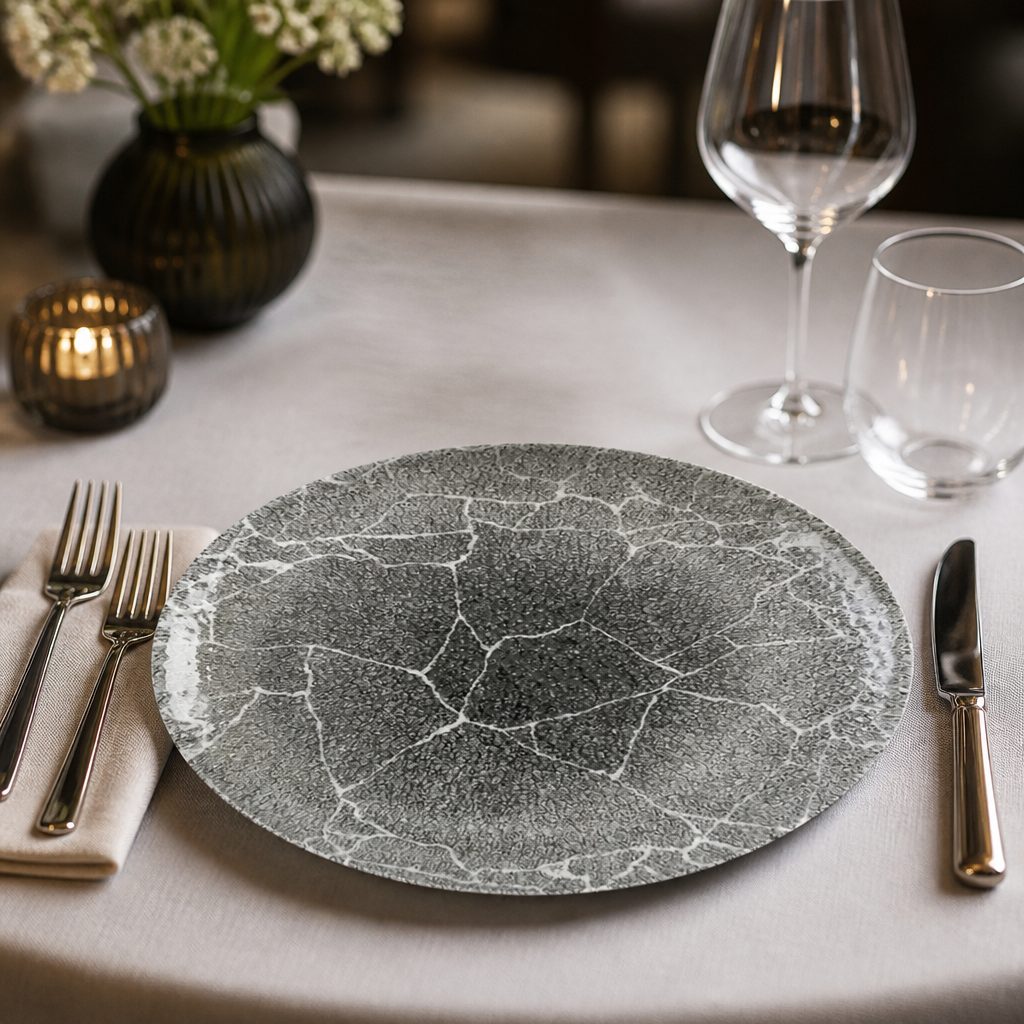 Commercial Kintsugi Quartz Black Coupe Plates 288mm 12 Pack