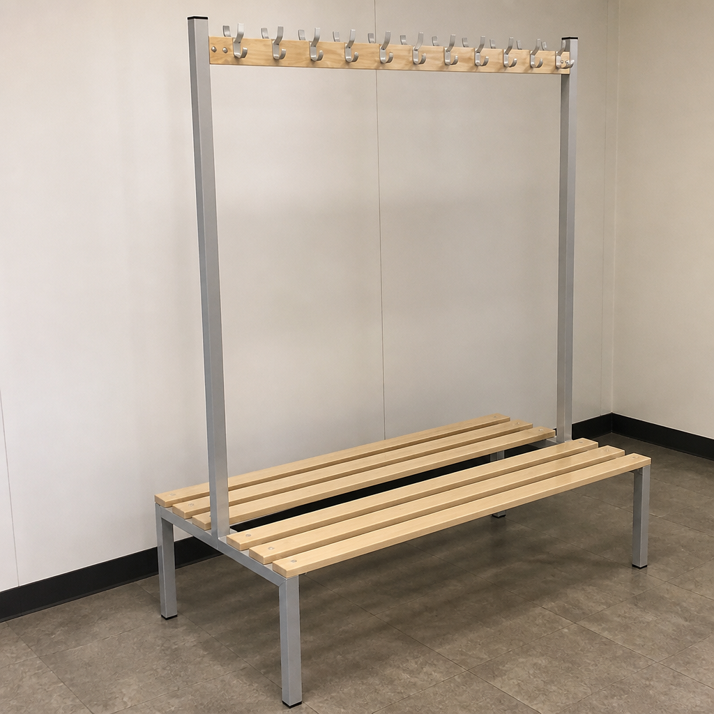 Commercial Changing Room Bench 1500mm with coat hangers