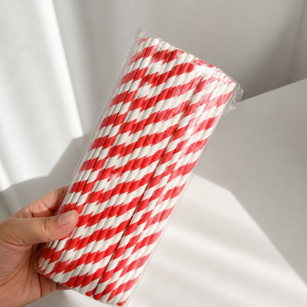 Compostable Paper Straws Red Stripes 250 Pack