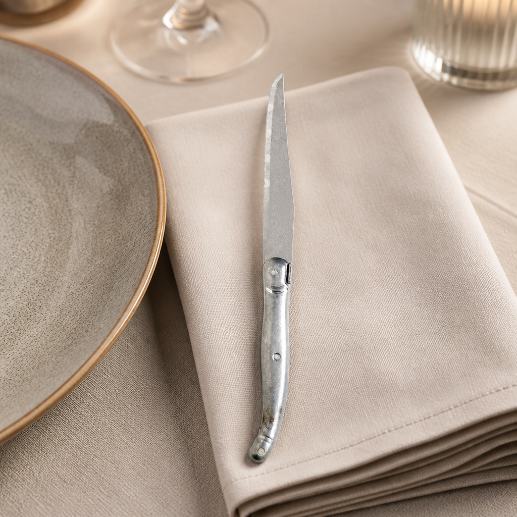 Set of 6 commercial serrated steak knives with stainless steel handles