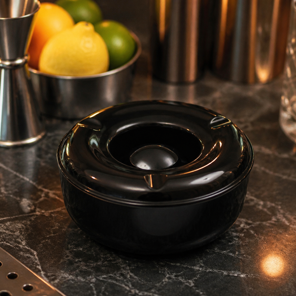 Commercial Windproof Melamine Outdoor Ashtray 140mm Black