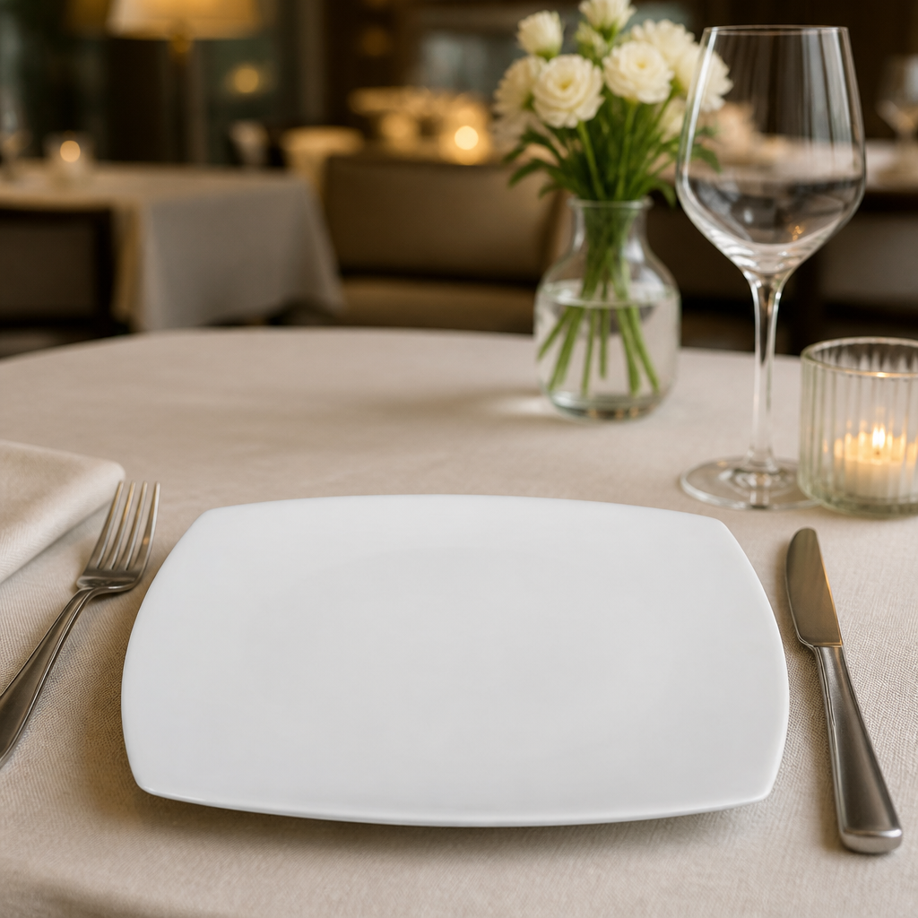 Commercial Porcelain Rounded Square Pizza Plates 270mm 6 Pack